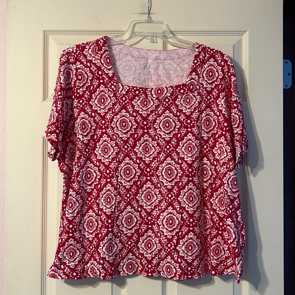 Kim Rodger’s Red & White Short Sleeve Blouse 2X